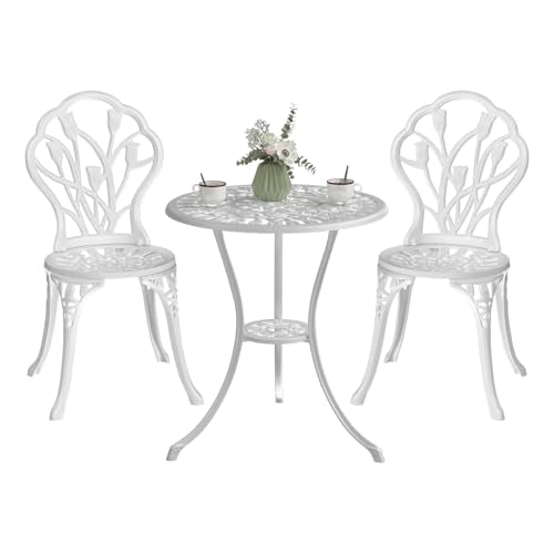 Outdoor Bistro Table and Chairs Set of 2 (Tulip / White)