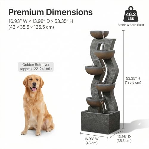 52.8 Tall Modern Curved Garden Water Fountain Outdoor (Gray-52.8)