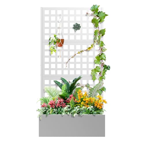 Metal Raised Garden Bed with Trellis (White-square / 71"x35")