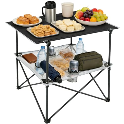 2 Tier Folding Camping Table (Black 30D x 24W x 28H inches)