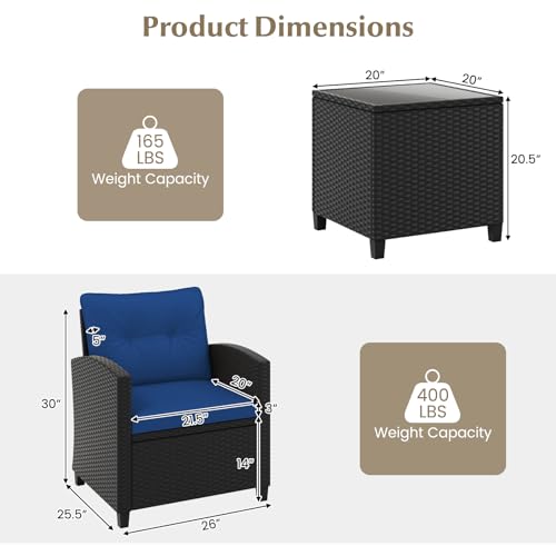3 Piece Patio Furniture Set (Black-navy)