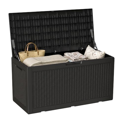 100 Gallon Outdoor Storage Box Waterproof Lockable Deck Box for Patio Black (Black / 100 Gallon （New）)