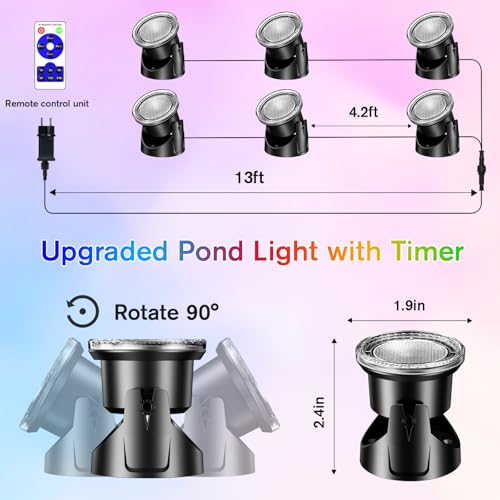 6 Head RGB Underwater Pond Lights (6 RGB Lights-Corded Electric)