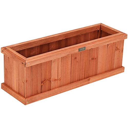 Raised Garden Bed Flower or Vegetable Planter Window Mounted Plant Box for Garden (Cedar Brown / 28"x10"x10")