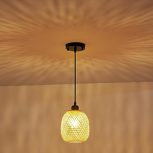 1pcs Hand Woven Bamboo Boho Chic Pendant Light (1 pack)
