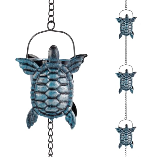 10 FT Rain Chain for Outside Gutters (Blue-turtle)
