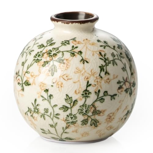 Ceramic Flower Vase for Home Decor (13-green and Beige)