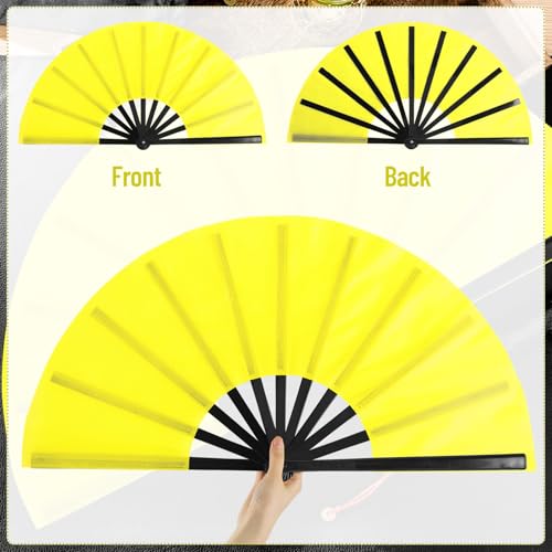 2 Packs Large Folding Hand Fans (Green and Yellow)