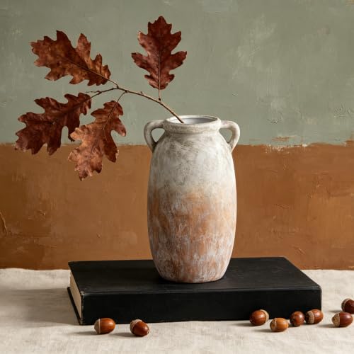 Ceramic Flower Vase 12 inch Farmhouse Rustic Vase Decorative Pottery Terracotta Tall Vases for Home Decor Table Mantle Fireplace Living Room Bathroom Wedding Centerpiece (L-aged Terra)