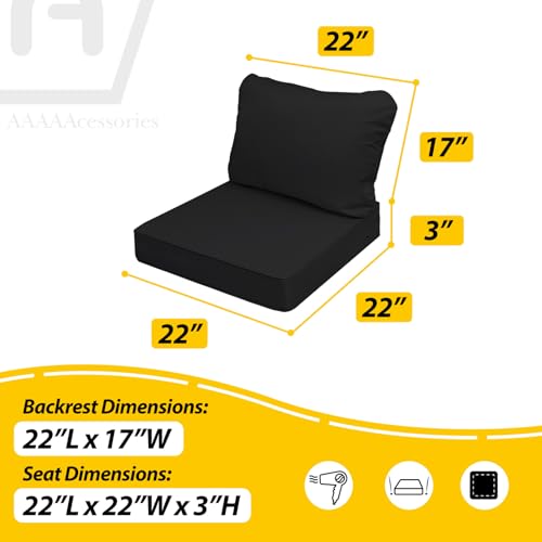 Outdoor Chair Cushions (Charcoal Black / 22"x22"x3" / 22"x17")