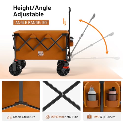 Outdoor Collapsible Folding Wagon with Brakes and Cup Holders (Orange / 200L)