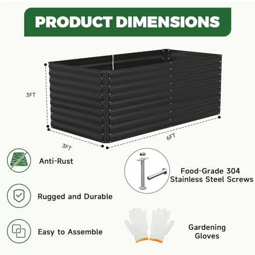 6x3x3ft Outdoor Metal Raised Garden Bed (Black / 6x3x3 FT-2PC)