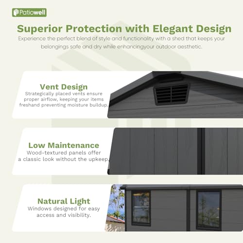 6X8 FT Plastic Outdoor Storage Shed with Floor (Dark Grey / 6x8)