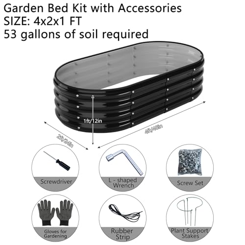 Galvanized Metal Planter Raised Garden Bed Kit for Gardening Outdoor (Black / 4x2x1FT（2pcs）)