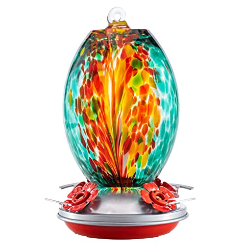 Glass Humming Bird Feeders for Outdoors (Emerald Peacock)