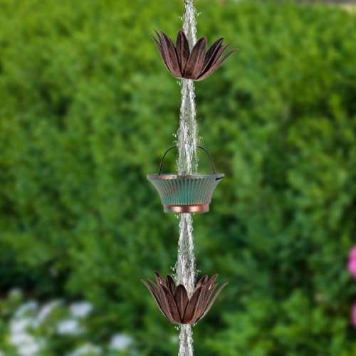 9.8FT Lotus Rain Chains for Outside (Green Copper)