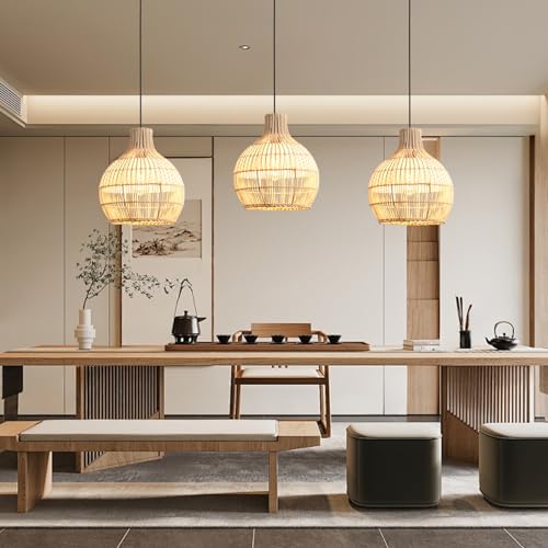1 Pack Rattan Pendant Light (White / 1-Pack 10.24 in)