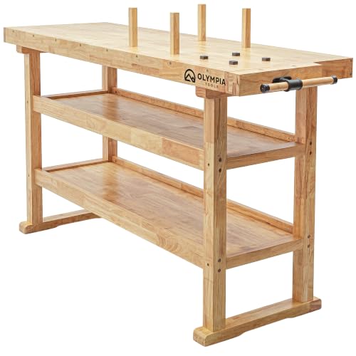 60" Rubberwood Workbench with 2 Storage Shelves (60 Inch Workbench with Shelves)