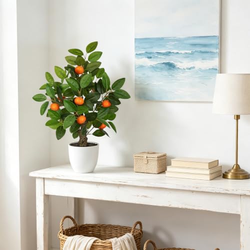 2Ft Fake Orange Tree Artificial Orange Tree in Pot Artificial Potted Plants (Big Orange/White)