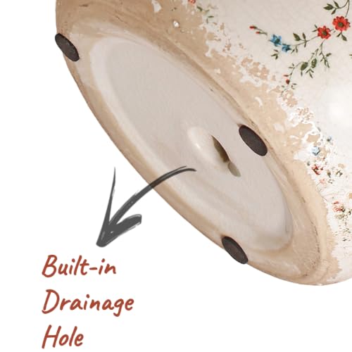 Cottage Core Ceramic Plant Pot with Decorative Saucer (Tiny Red / 7.7 in - w/ Saucer)