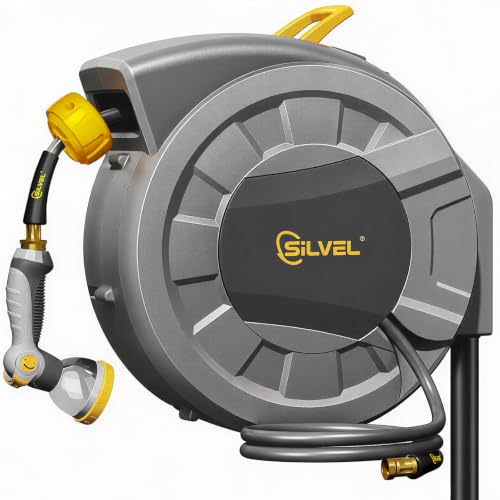 Automatic Retractable Garden Hose Reel on Metal Spike (Dark Grey / 1/2"×90FT)