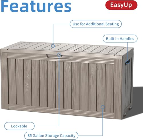 Outdoor Storage Box 100 Gallon Waterproof Resin Deck Boxes Grey (Grey / 100 Gallon)