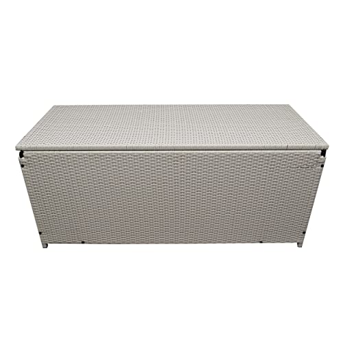 White Indoor and Outdoor Balcony Patio Deck Porch Pool 113 Gallon Wicker Storage Box Trunk Bin with Metal Frame (White)