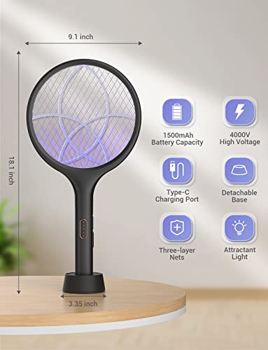 Electric Fly Swatter 4000V Bug Zapper Racket Dual Mode (Black)