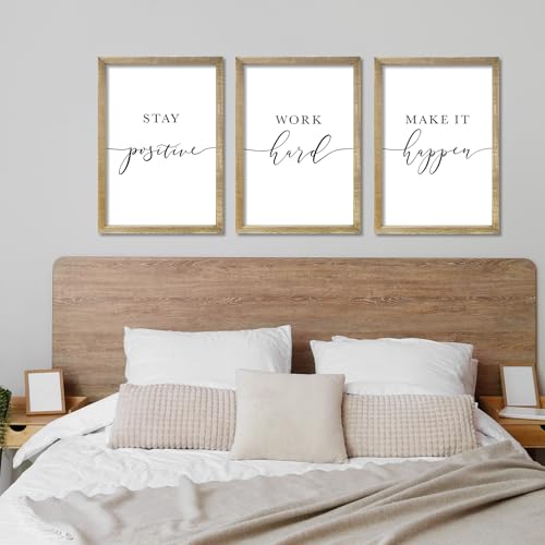Inspirational Quotes Wall Art Decor 3 Piece 11"X16" Wood (16"L x 11"W / Stay Positive Work Hard Make It Happen（Wood))