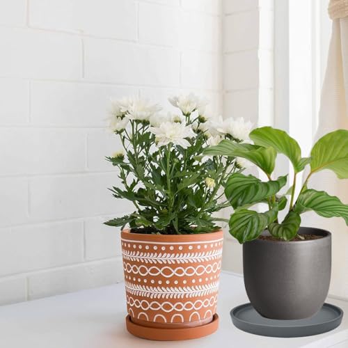 4 Pack Ceramic Plant Saucer Pot Tray 4 Inch ((4.5"/4.1")-4pack / Gray)