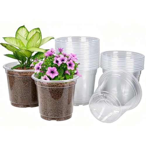 30 Pack 7 Inch Clear Nursery Pots with Drainage Holes (7Inch-30Pack)