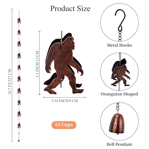 10.7FT Rain Chains for Gutter with 10 Orangutan Cups (Orangutan)