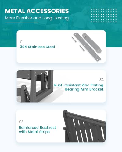HDPE Outdoor Glider Bench Set of 4 (Grey / 4 Pack)