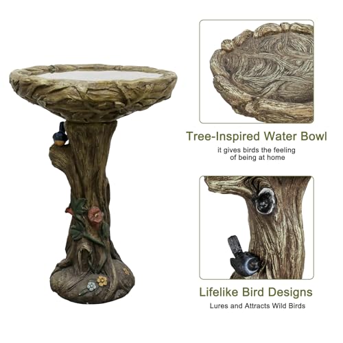25.5” H Fibre Reinforced Concrete Bird Bath with Birds for Garden (wooden with bird)