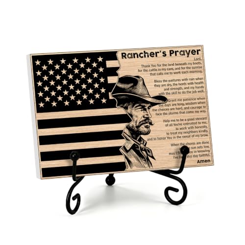 Rancher's Prayer Christian Gift for Home Office Book Shelf Table Decor (Multicolor 1744 / Wooden sign with iron frame（5.5 x 7.9 inches）)
