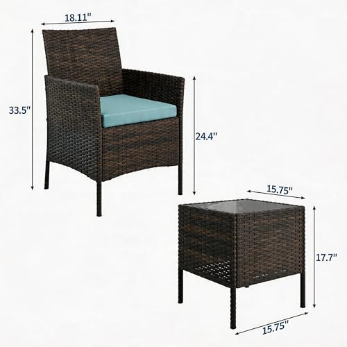 3 Piece Patio Furniture Set (Blue / 3 Pieces)