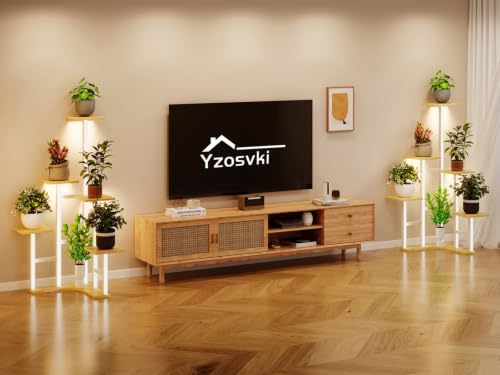 Corner Plant Stand Indoor with Grow Lights 6 Tiered Corner Plant Shelf (White Oak(with Lights) / 6 Tier-Square)