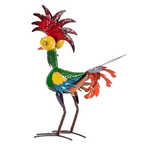 18" Tall Wacky Metal Rooster Yard Statue (18" Multicolor Rooster)