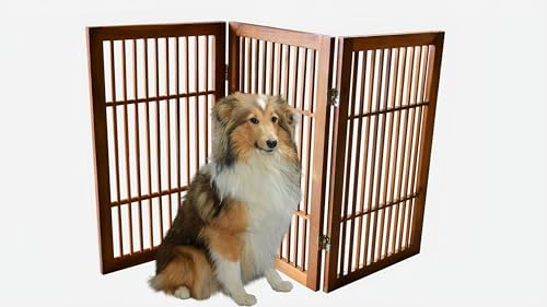 Pet Dog Gate Freestanding (3 Panel 30" Tall / Brown Pet Gate)