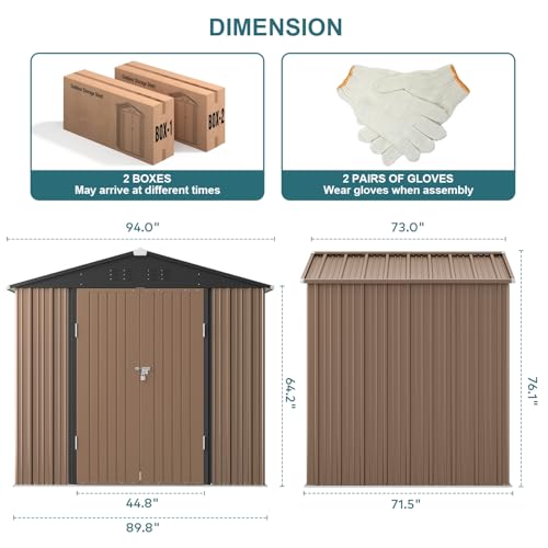 8 x 6 FT Outdoor Storage Shed (Brown / 8' x 6' FT/Peaked-roof)