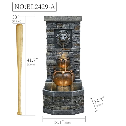42'' Lion Head Outdoor Water Fountain with Lights (Lion Head 42in)