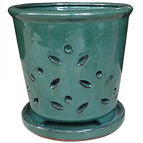 Round 7inch Ceramic Large Green Pot with Drainage (7inch Forest Green / 7inch)