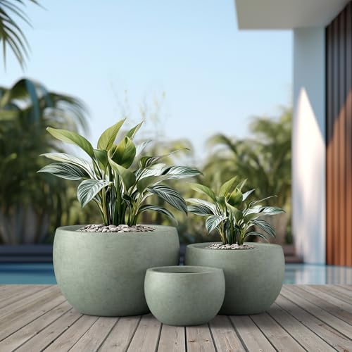 Set of 3 Mint Green Concrete Bowl Planters 19.9" 15.7" 11.8" Dia (3 Count)