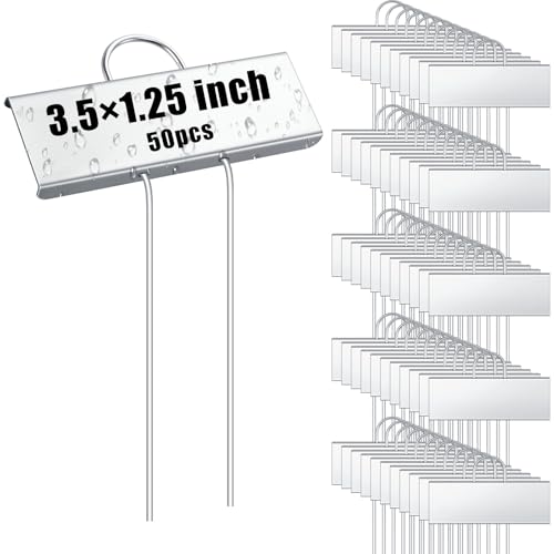50 Pcs Large Plant Marker (3.5'' X 1.25'' with 6'' Stake / Silver)