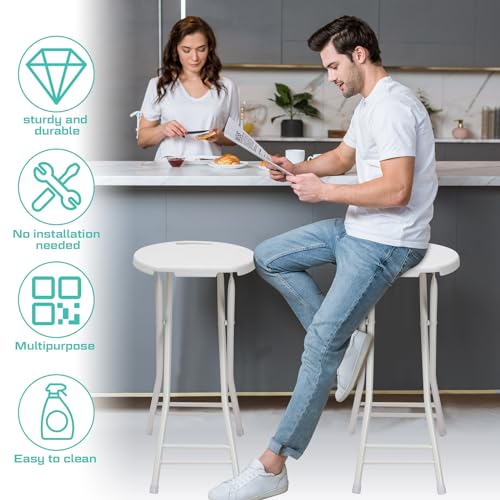 2 Pcs 24 Inch Tall Folding Chair Portable Plastic Stool Chair Heavy Duty Foldable Bar Stools with Handle for Adults Kitchen Counter Room Home Camping Indoor Outdoor (2 Count)