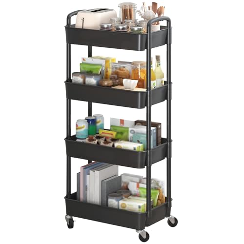 4 Tier Plastic Rolling Utility Cart with Wheels for Storage