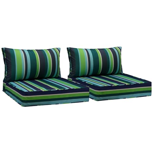 Outdoor Chair Cushions (Stormy Teal Coastal Stripe / 24"x24"x5" / 24"x13.5")