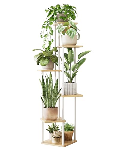 Corner Plant Stand Indoor Tall Plant Stand (White Oak 6 Tier)