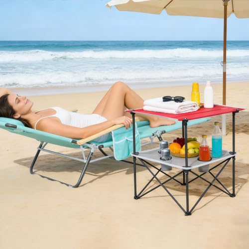 2 Tier Folding Camping Table (Red 30D x 24W x 28H inches)