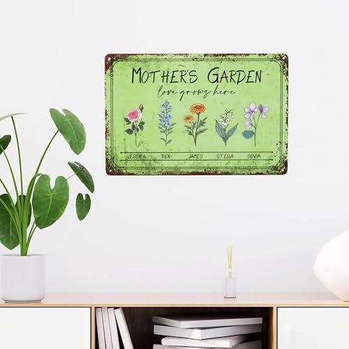 Custom Metal Sign with Birth Month Flower & Name Personalized Gifts for Mom Grandma Wife Customized Floral Wall Art Decor Birthday Plaque 12 x 8 Inch Home Signage (Birthday Flower Theme)